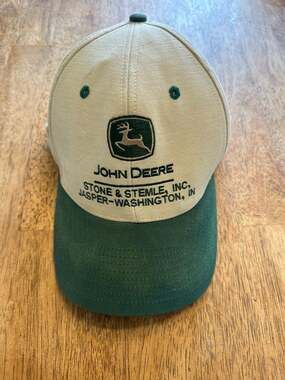 Vintage John Deere Stone & Stemle Inc. Snapback Hat Beige Green Cyrk
